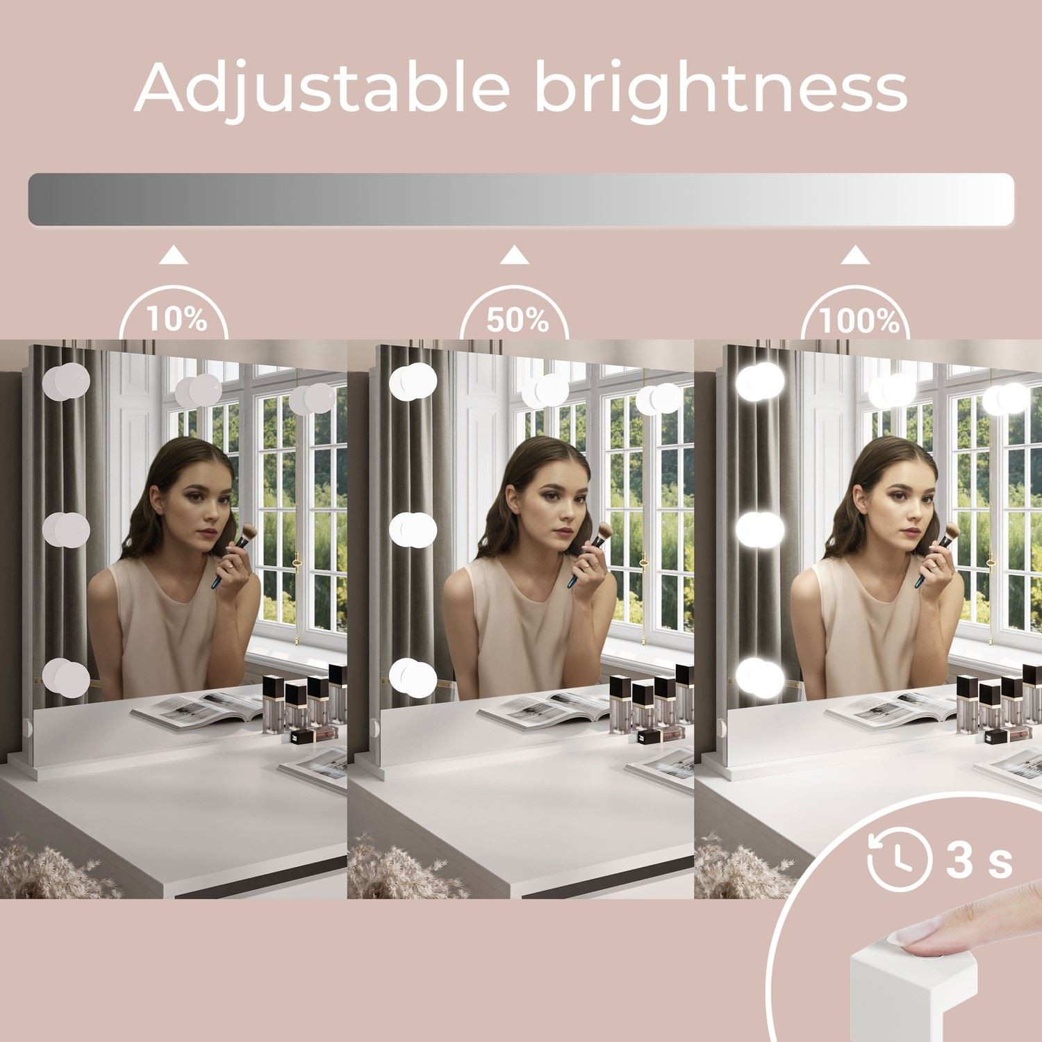 Schminktisch AVELINE ELITE mit Spiegel und LED-Beleuchtung