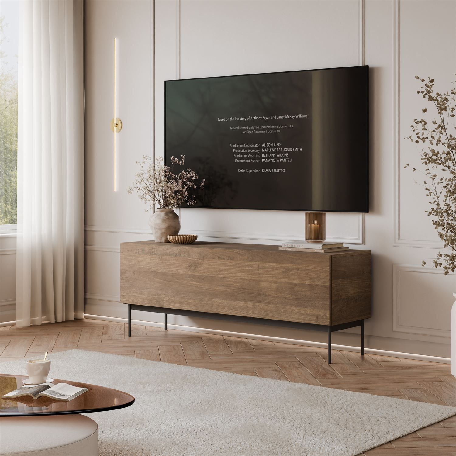TV-Schrank COLGANTE in Nussbaum, 150 cm, auf Gestell