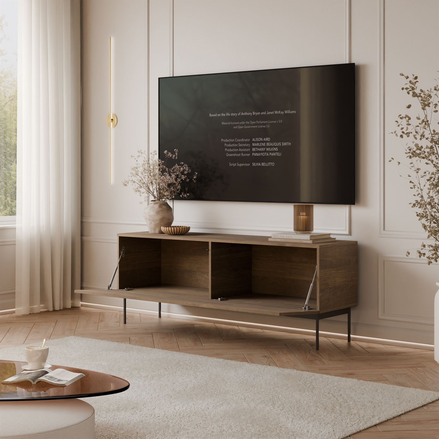 TV-Schrank COLGANTE in Nussbaum, 150 cm, auf Gestell