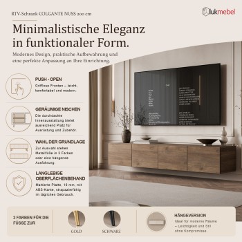 Hängender TV-Schrank COLGANTE NUSSBAUM 200 cm