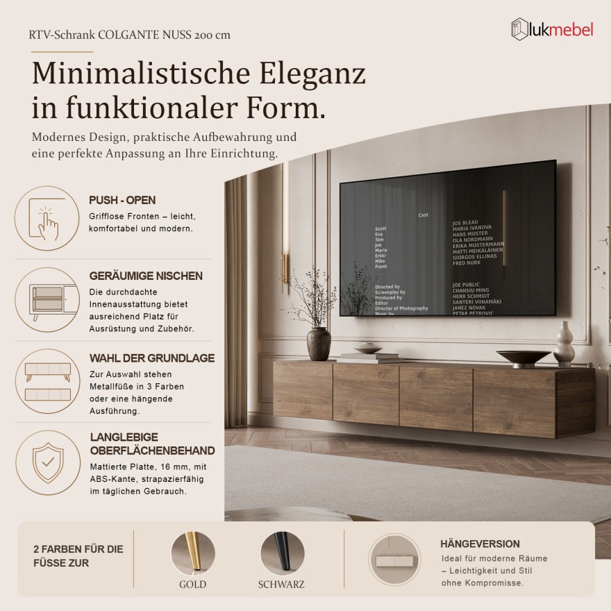 Hängender TV-Schrank COLGANTE NUSSBAUM 200 cm