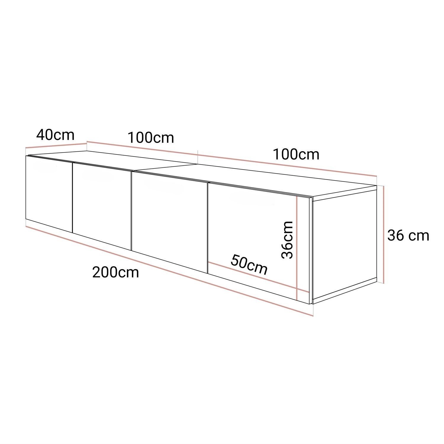 TV-Schrank COLGANTE in Nussbaum, 200 cm, auf hohen Füßen