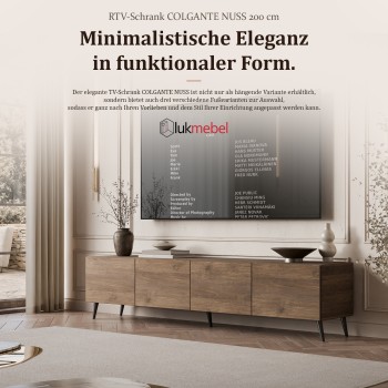TV-Schrank COLGANTE in Nussbaum, 200 cm, auf hohen Füßen