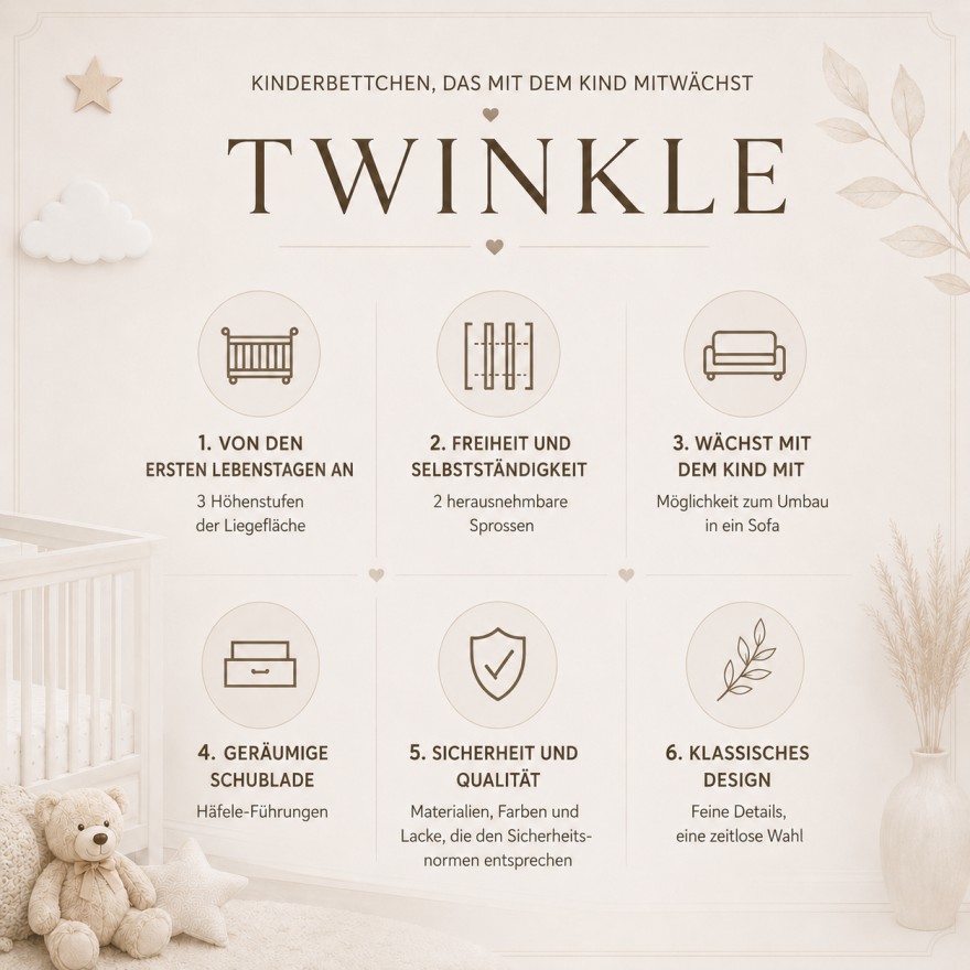 Kinderbett TWINKLE mit Schublade