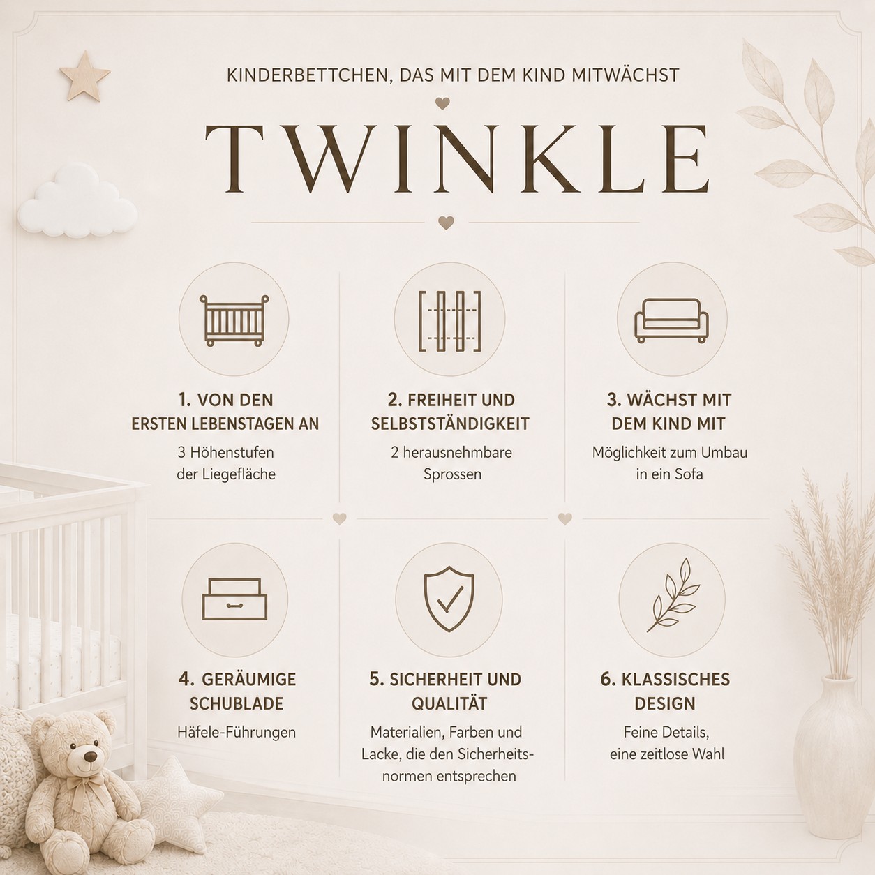 Kinderbett TWINKLE mit Schublade