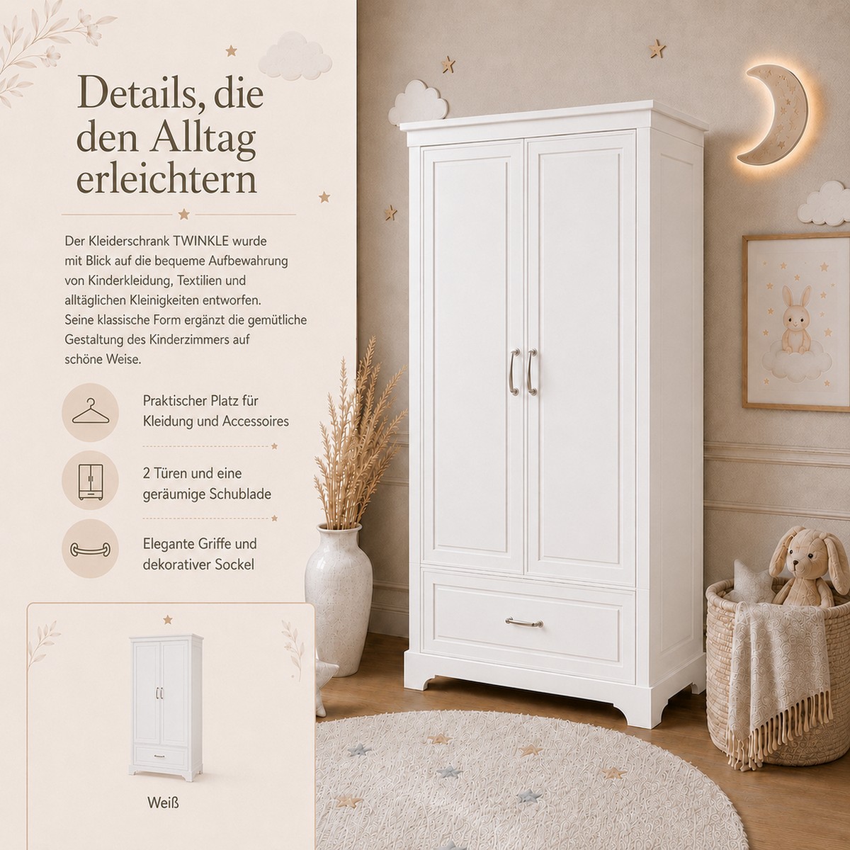 Zweitüriger Kleiderschrank TWINKLE für das Kinderzimmer