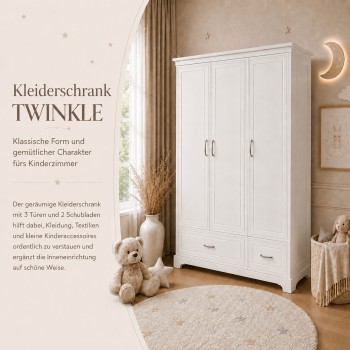 Dreitüriger Kleiderschrank TWINKLE für das Kinderzimmer