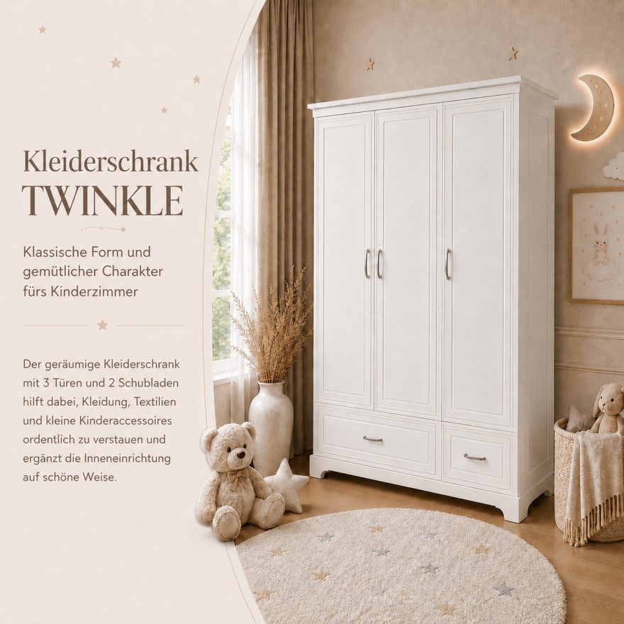 Dreitüriger Kleiderschrank TWINKLE für das Kinderzimmer