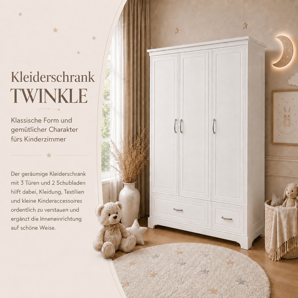 Dreitüriger Kleiderschrank TWINKLE für das Kinderzimmer