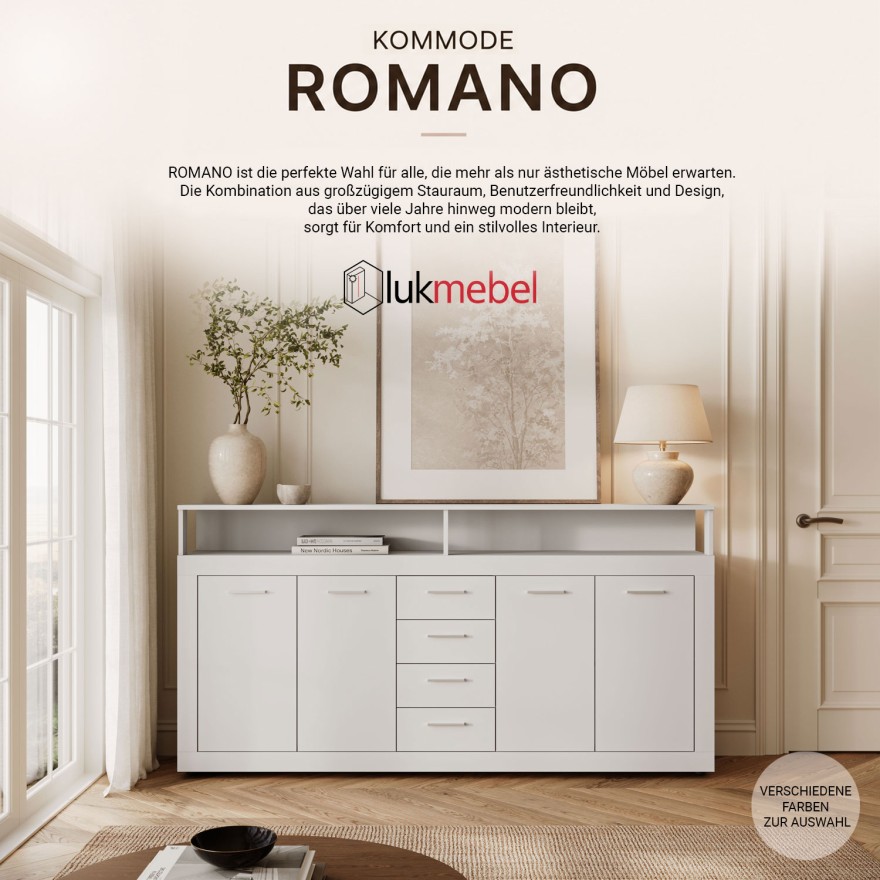 Die geräumige Kommode ROMANO mit Schubladen