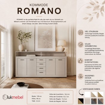 Die geräumige Kommode ROMANO mit Schubladen