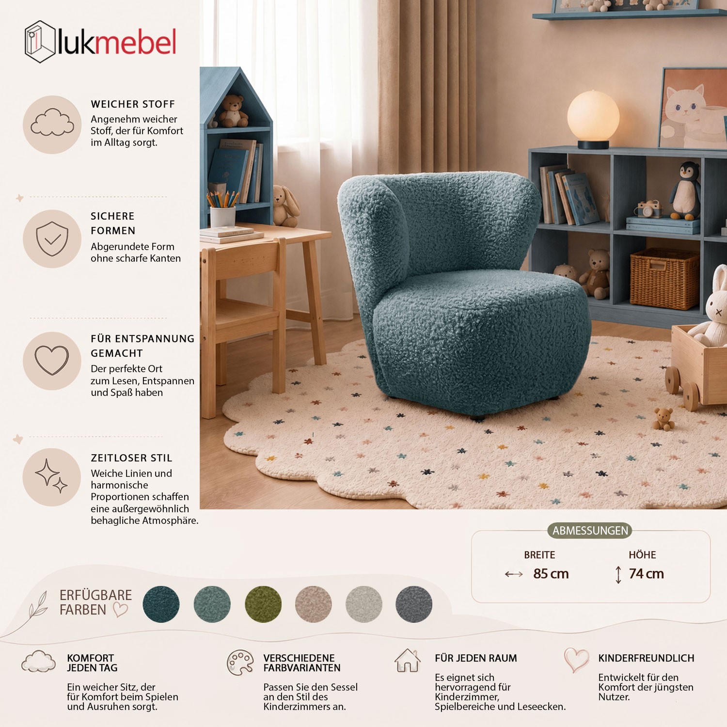 Gepolsterter Kindersessel ARLO KIDS