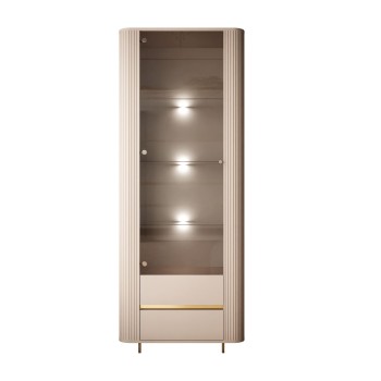 Vitrine MIRAGE GOLD mit LED-Beleuchtung und geriffelten Seitenwänden