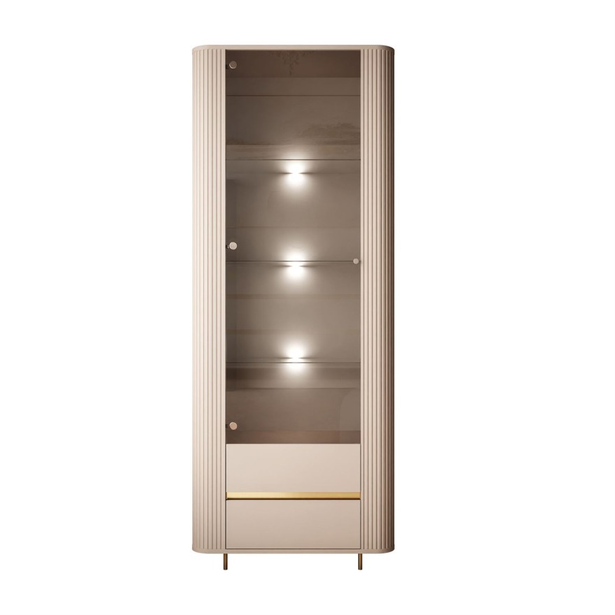 Vitrine MIRAGE GOLD mit LED-Beleuchtung und geriffelten Seitenwänden