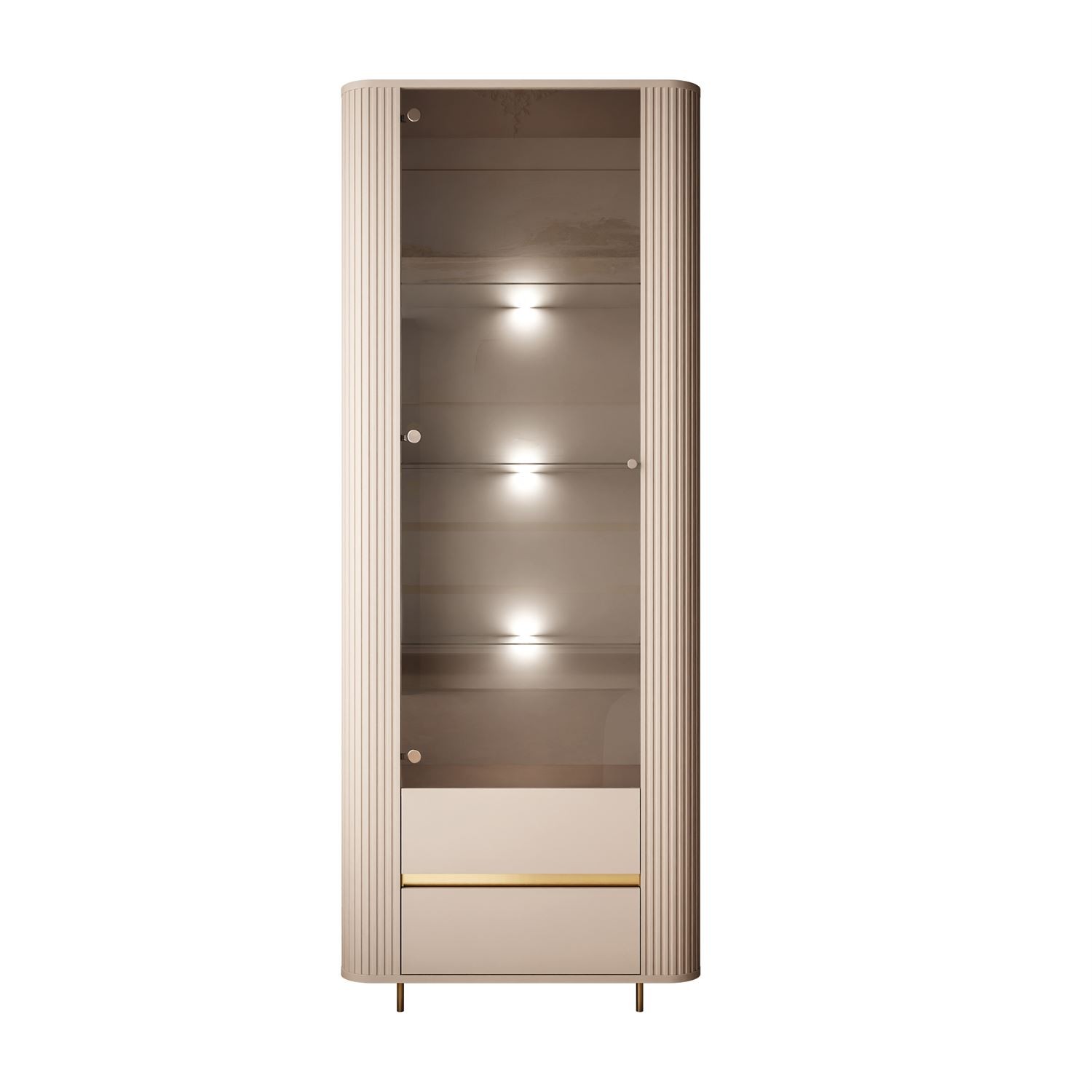 Vitrine MIRAGE GOLD mit LED-Beleuchtung und geriffelten Seitenwänden