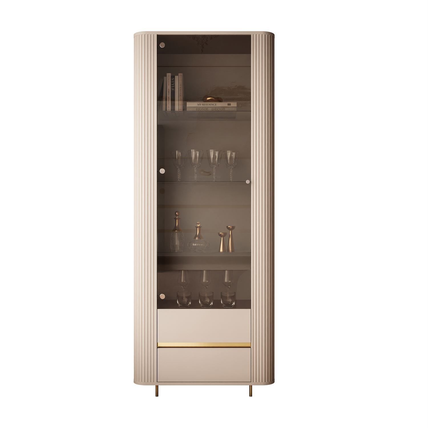 Vitrine MIRAGE GOLD mit LED-Beleuchtung und geriffelten Seitenwänden