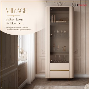 Vitrine MIRAGE GOLD mit LED-Beleuchtung und geriffelten Seitenwänden