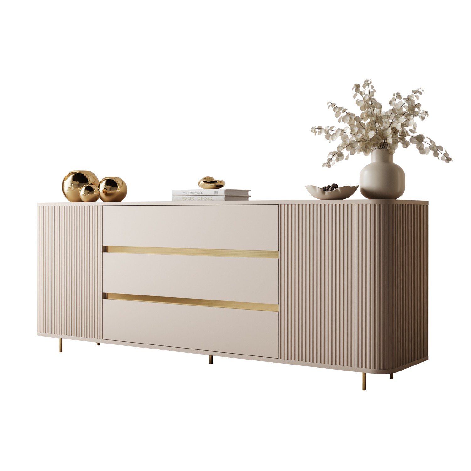Kommode MIRAGE GOLD 2D3S mit geriffelten Seitenwänden und goldenen Details