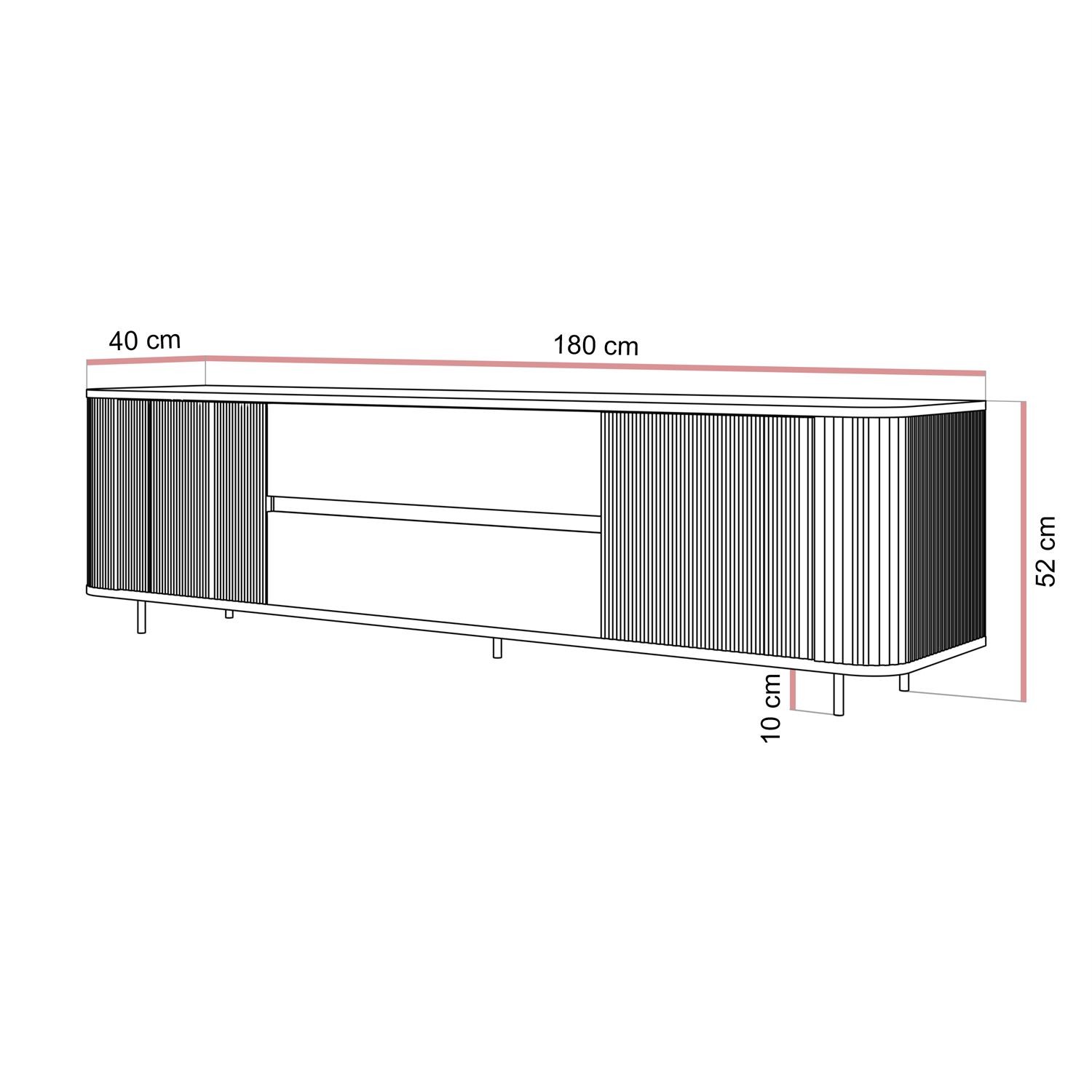 TV-Schrank MIRAGE GOLD, 180 cm, mit geriffelten Fronten