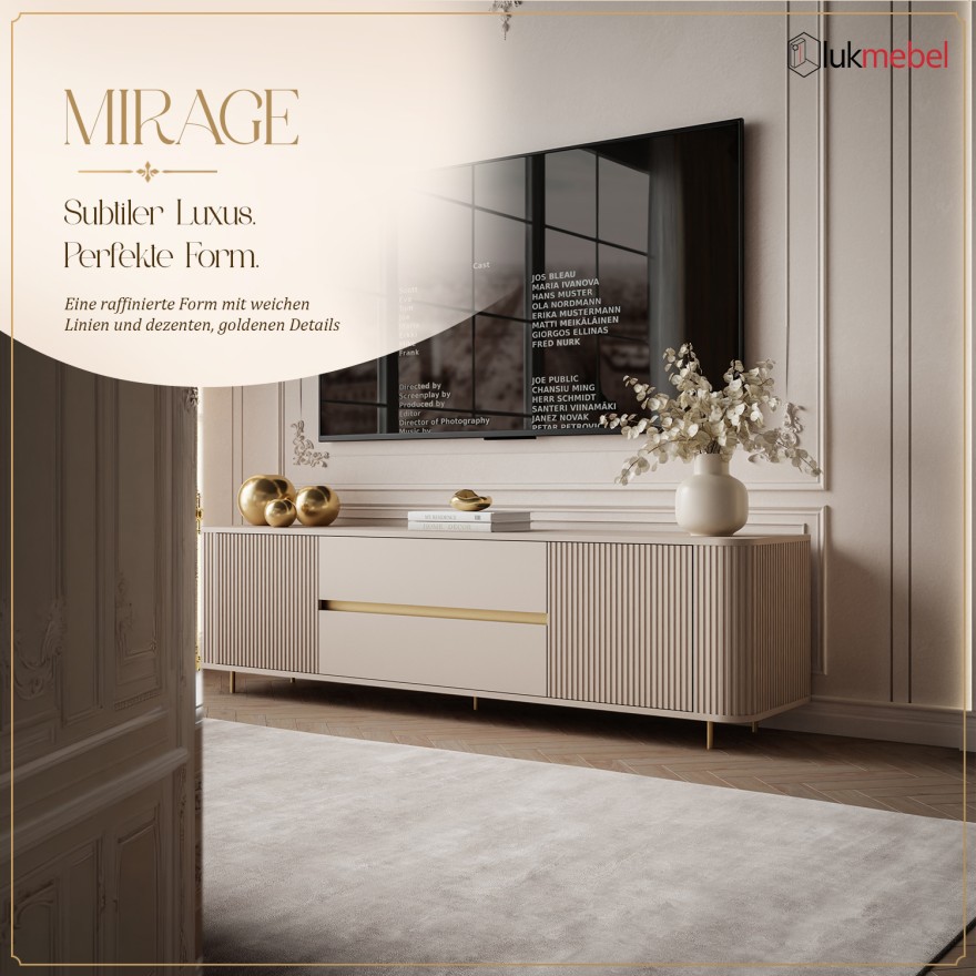TV-Schrank MIRAGE GOLD, 180 cm, mit geriffelten Fronten