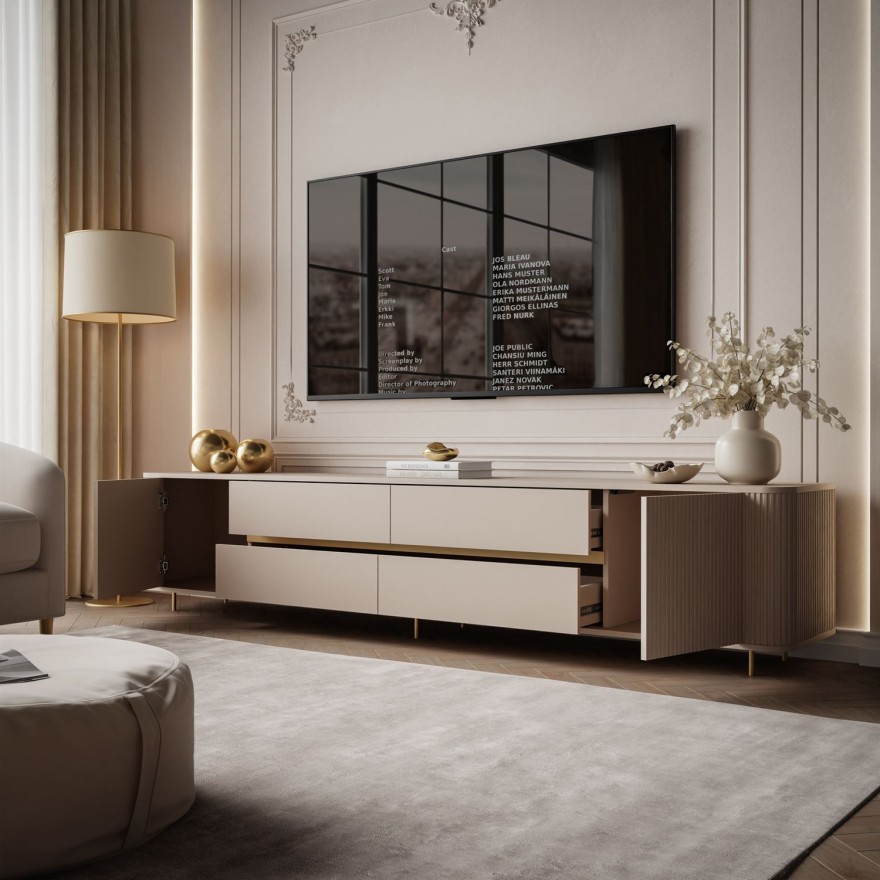 TV-Schrank MIRAGE GOLD, 240 cm, mit geriffelten Fronten
