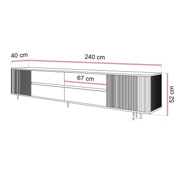 TV-Schrank MIRAGE GOLD, 240 cm, mit geriffelten Fronten
