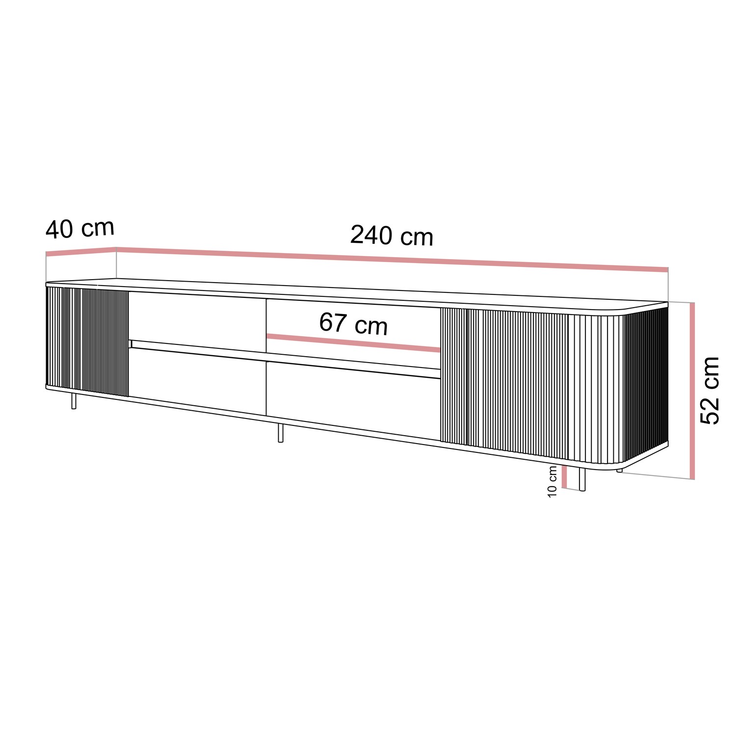 TV-Schrank MIRAGE GOLD, 240 cm, mit geriffelten Fronten