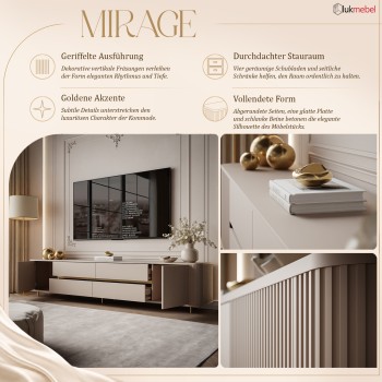 TV-Schrank MIRAGE GOLD, 240 cm, mit geriffelten Fronten