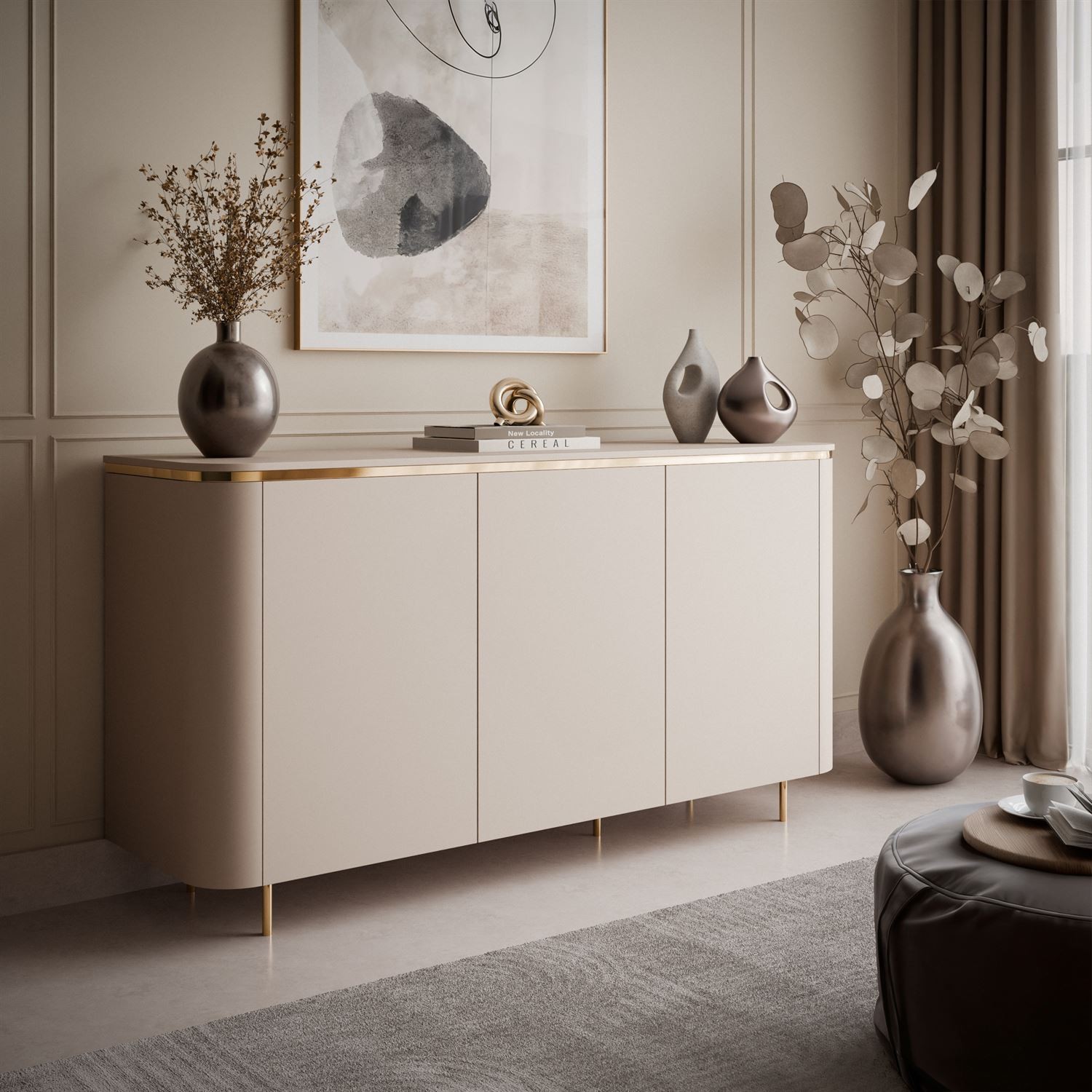 Kommode AVELINE 140 cm mit LED-Beleuchtung auf geraden Beinen