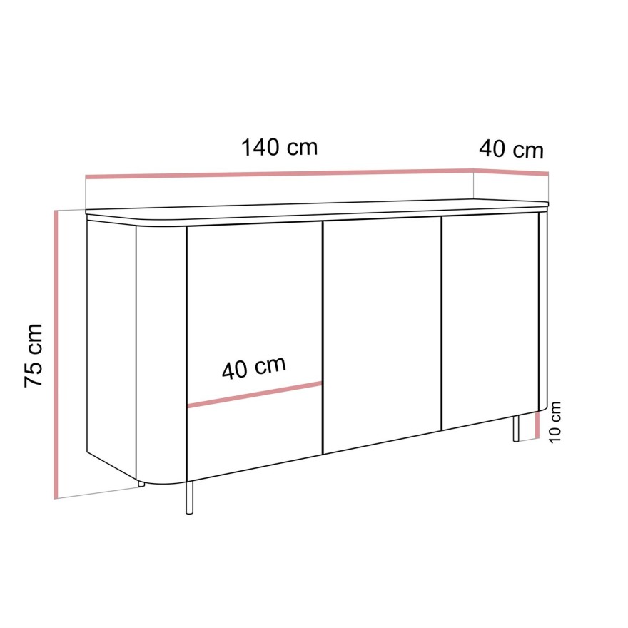 Kommode AVELINE 140 cm mit LED-Beleuchtung auf geraden Beinen