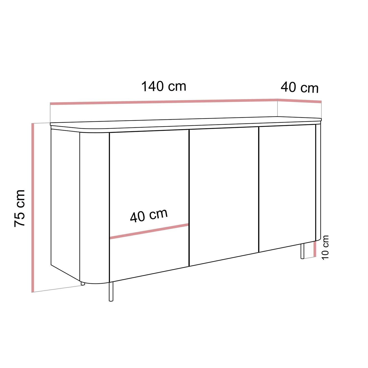 Kommode AVELINE 140 cm mit LED-Beleuchtung auf geraden Beinen