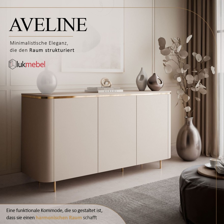 Kommode AVELINE 140 cm mit LED-Beleuchtung auf geraden Beinen