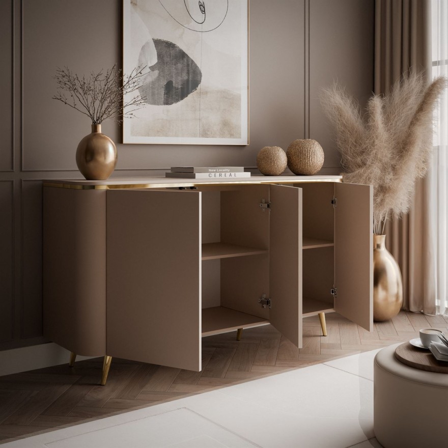 Kommode AVELINE 140 cm mit LED-Beleuchtung auf schrägen Beinen