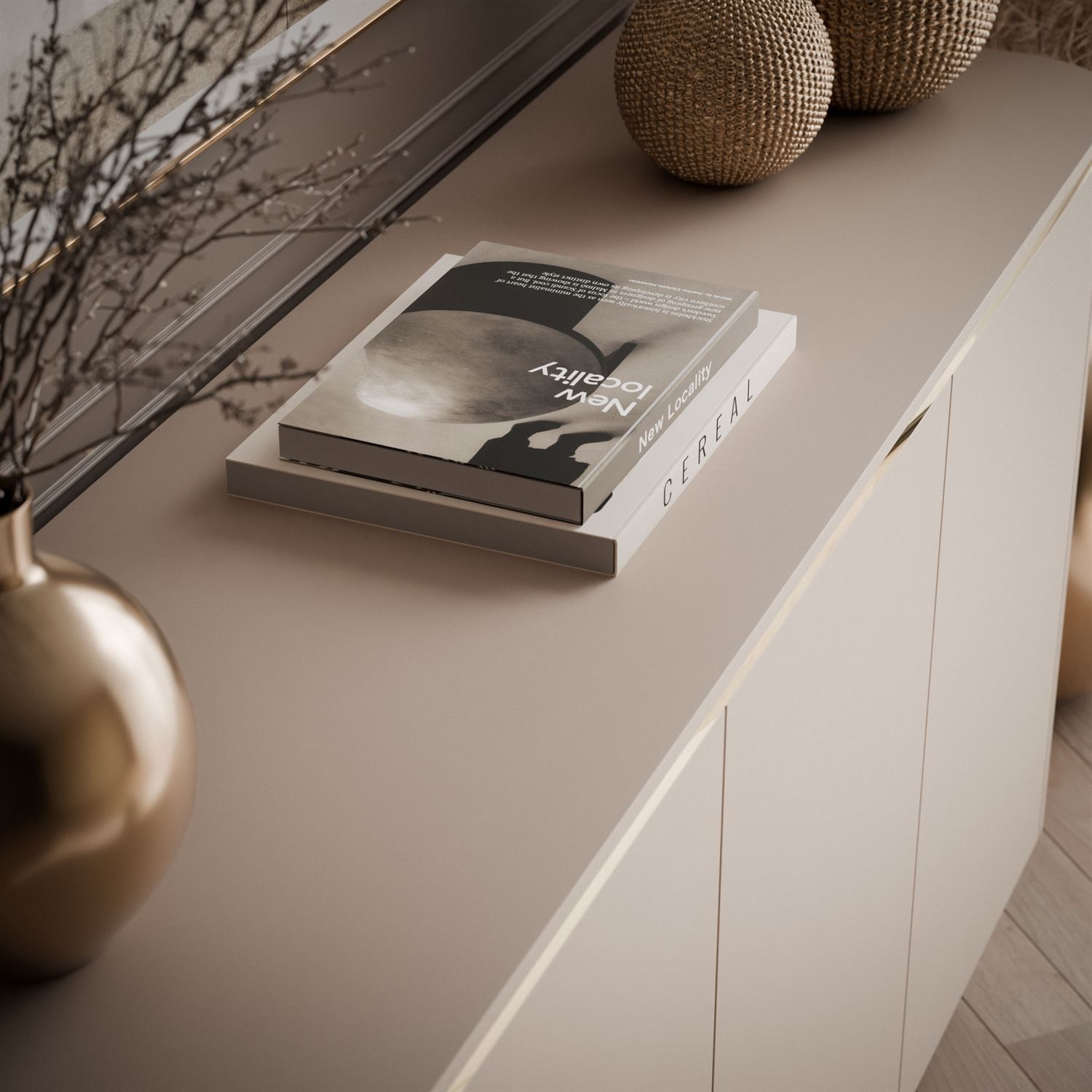 Kommode AVELINE 140 cm mit LED-Beleuchtung auf schrägen Beinen