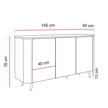 Kommode AVELINE 140 cm mit LED-Beleuchtung auf schrägen Beinen