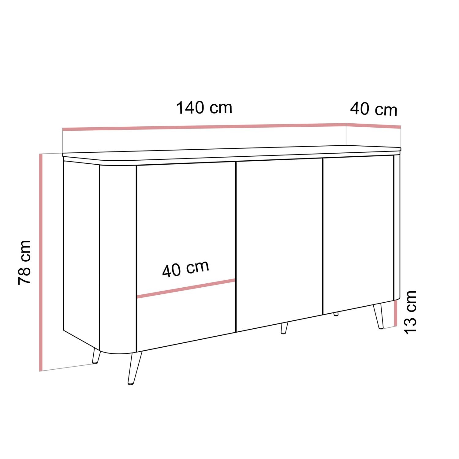 Kommode AVELINE 140 cm mit LED-Beleuchtung auf schrägen Beinen
