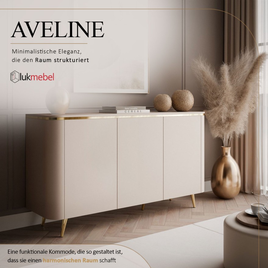 Kommode AVELINE 140 cm mit LED-Beleuchtung auf schrägen Beinen