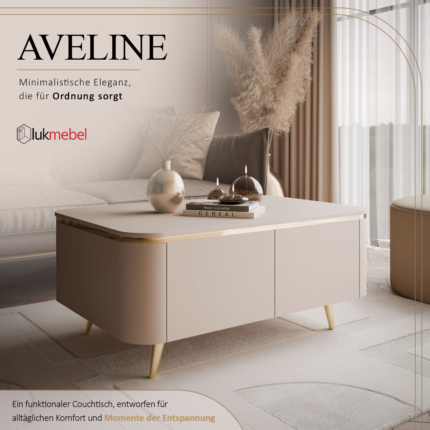 Couchtisch AVELINE mit schrägen Beinen
