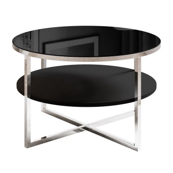 Runder Couchtisch CIRI-X GLASS mit Ablage auf einem verchromten Gestell
