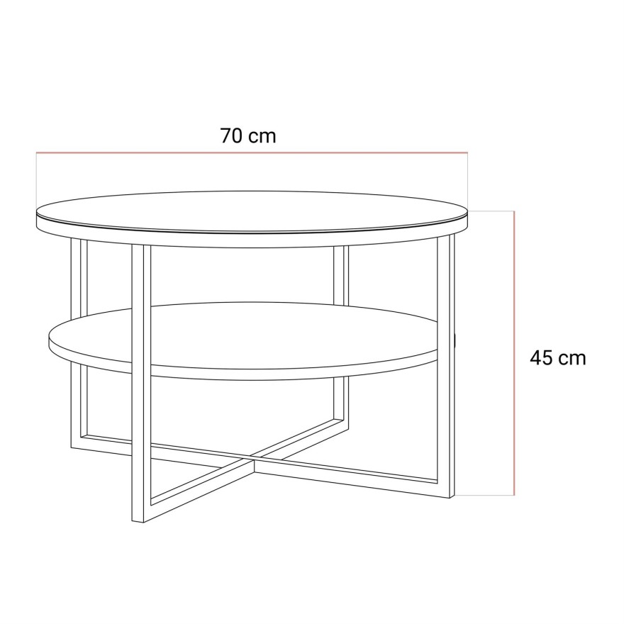 Runder Couchtisch CIRI-X GLASS mit Ablage auf einem verchromten Gestell
