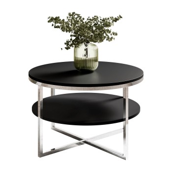 Runder Couchtisch CIRI-X MAT mit Ablage und verchromtem Gestell