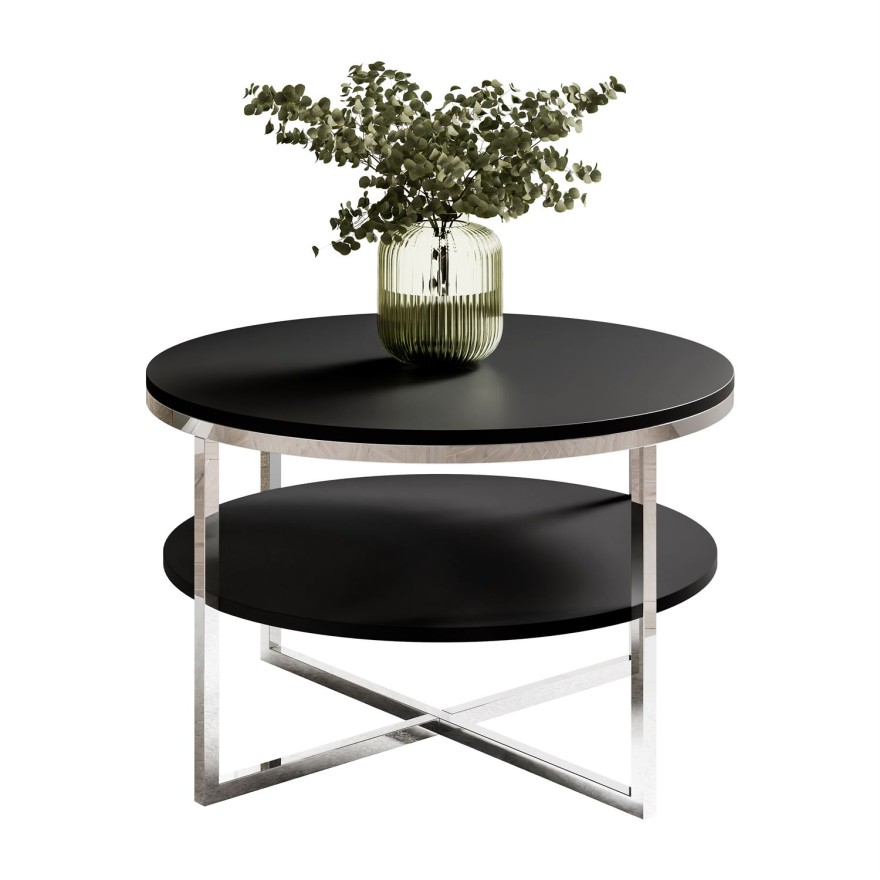 Runder Couchtisch CIRI-X MAT mit Ablage und verchromtem Gestell