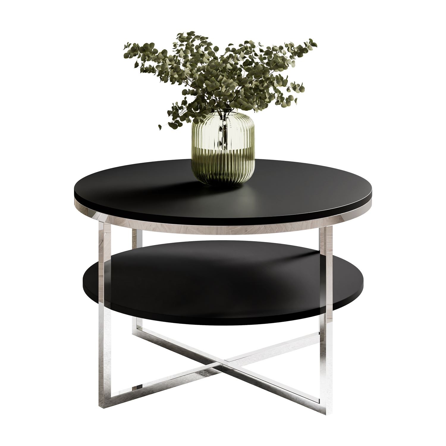 Runder Couchtisch CIRI-X MAT mit Ablage und verchromtem Gestell