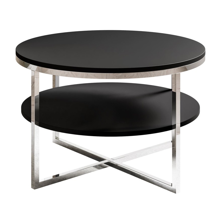 Runder Couchtisch CIRI-X MAT mit Ablage und verchromtem Gestell