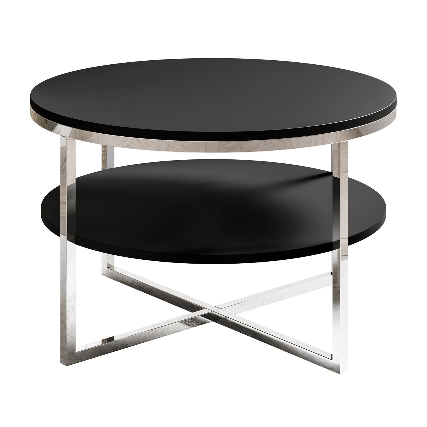 Runder Couchtisch CIRI-X MAT mit Ablage und verchromtem Gestell