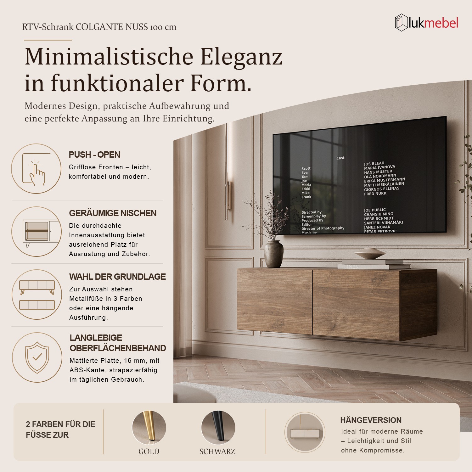 Hängender TV-Schrank COLGANTE NUSSBAU 100