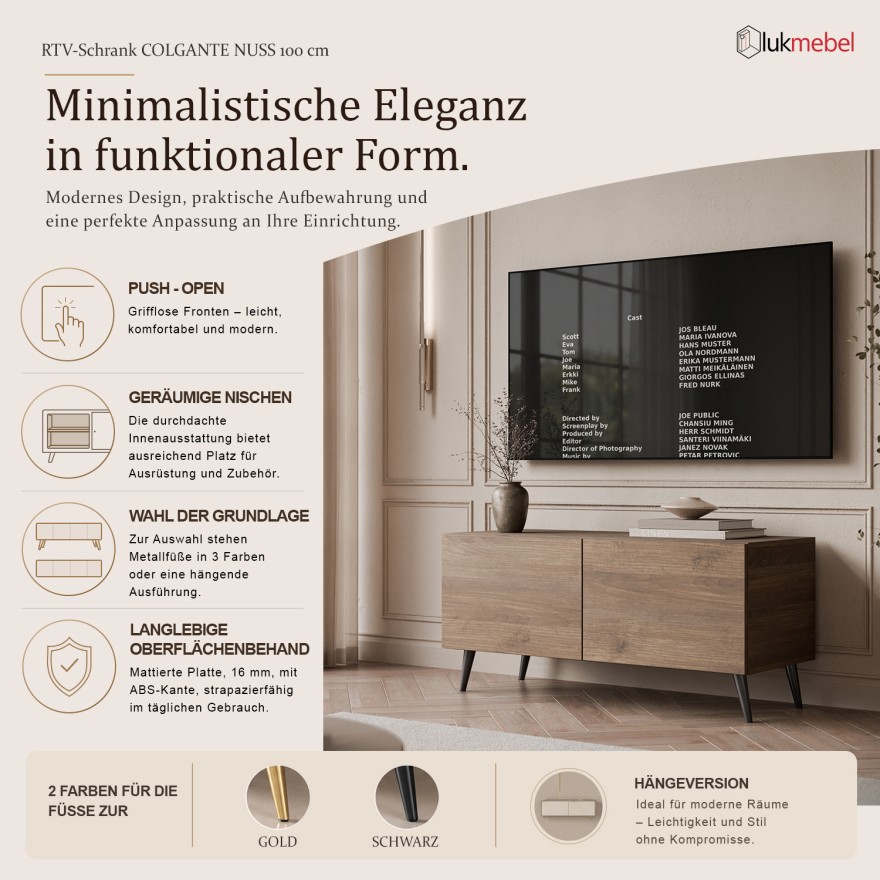 TV-Schrank COLGANTE NUSSBAUM 100 auf Füßen
