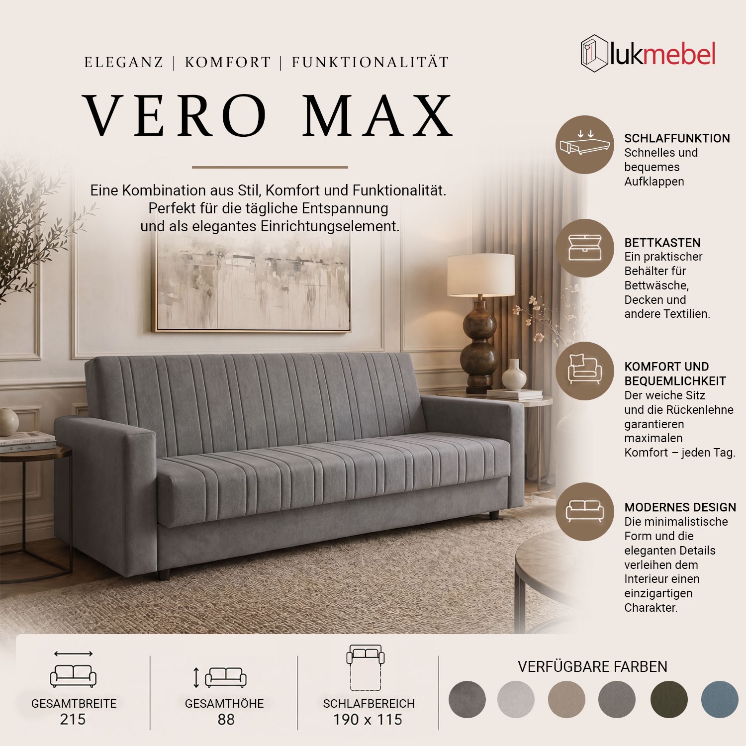 Sofa VERO MAX mit Schlaffunktion