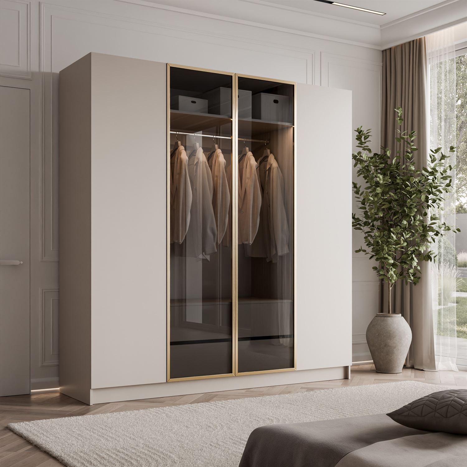 Viertüriger Kleiderschrank ATRIUM III mit Glasfront