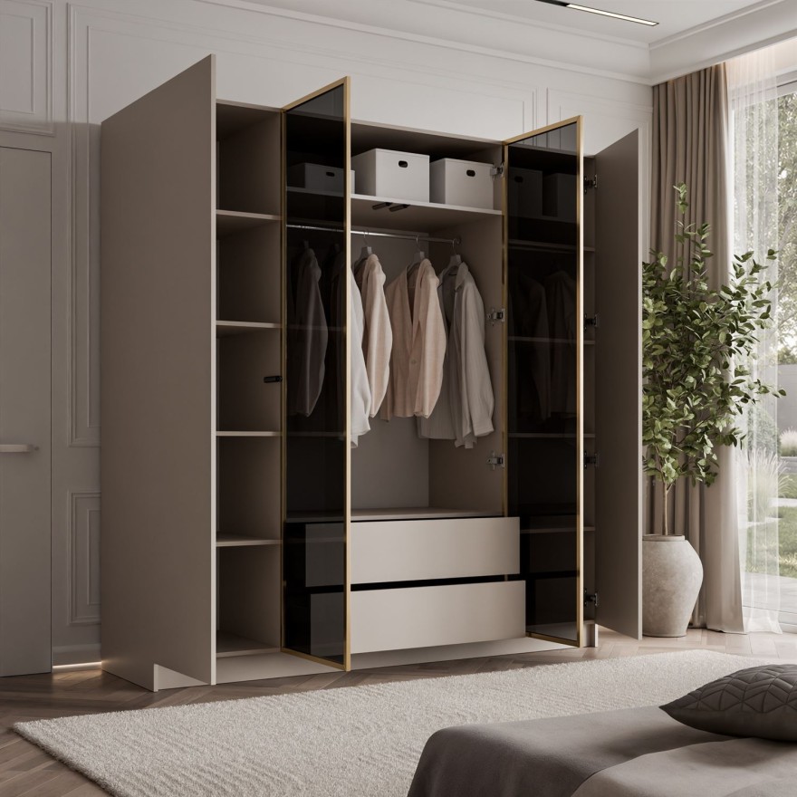 Viertüriger Kleiderschrank ATRIUM III mit Glasfront